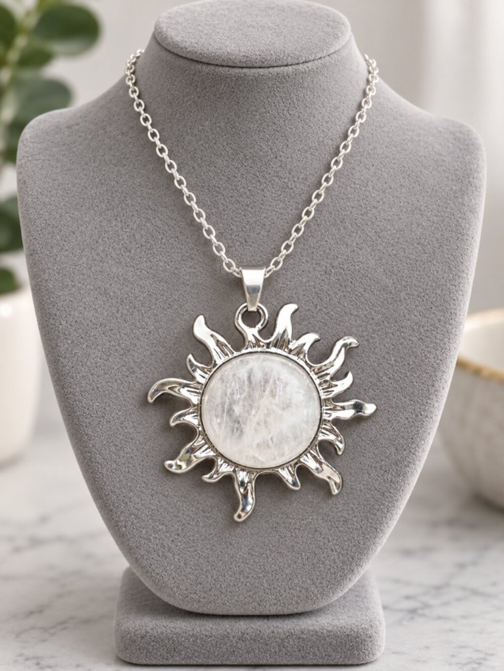 Clear Quartz Sun Pendant Necklace